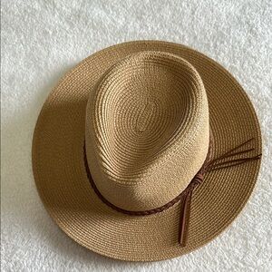 Elegant Tan Straw Hat with Brown Band